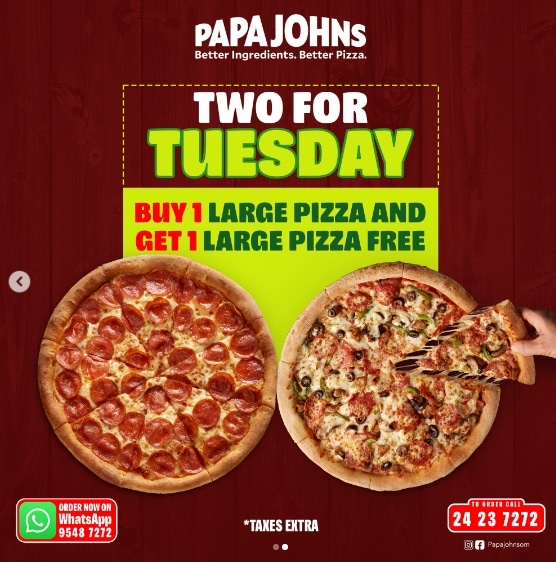 Papa Johns Oman Tuesday offer